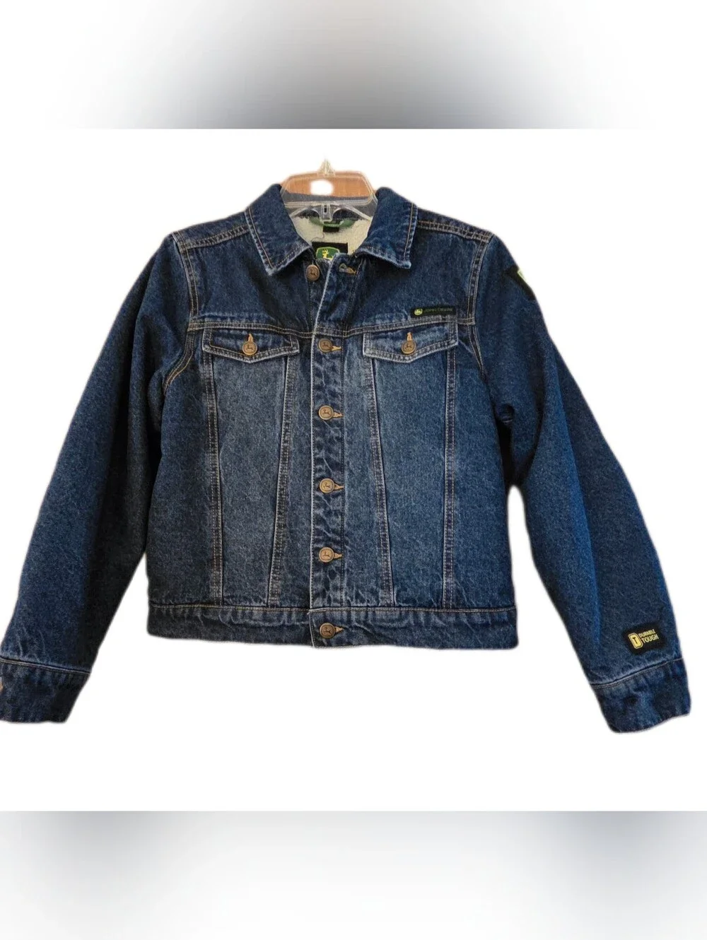 John Deere Boys Denim Jacket Sherpa Like Lining Size Medium 8